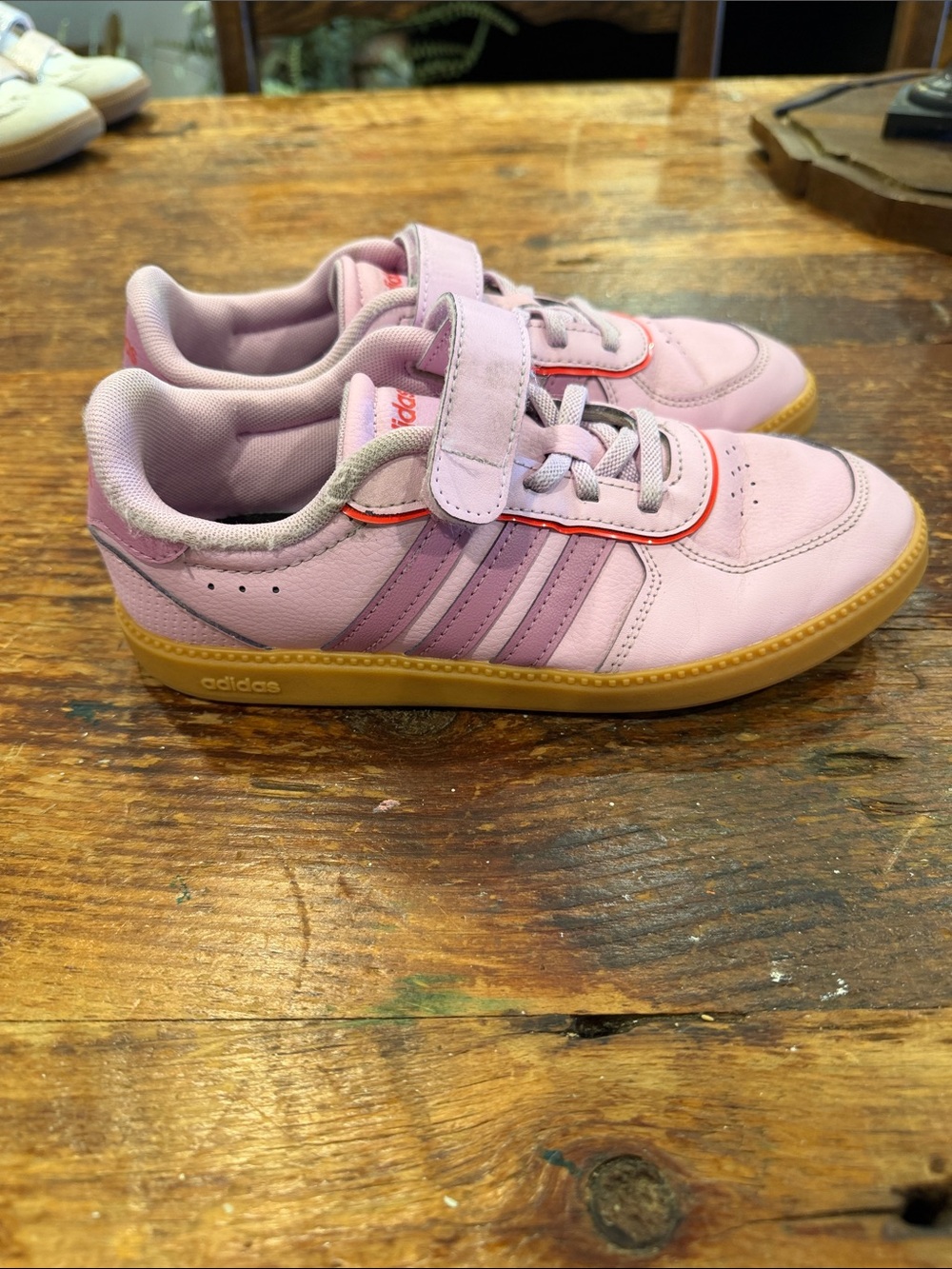 Adidas Kids Pink Leather Velcro Sneakers Breaknet Sleek Shoes (Little Kid)